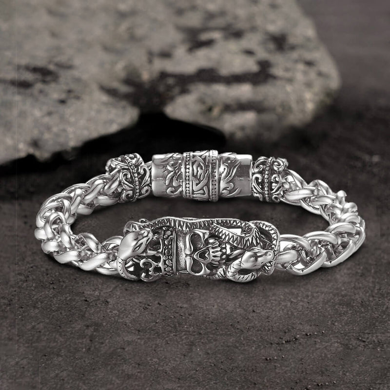 Snake Punk Stainless Steel Skull Bracelet