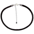 Black Leather Sparkly Snakeskin Choker Necklace With Silver Extender Chain & Swarovski Crystal