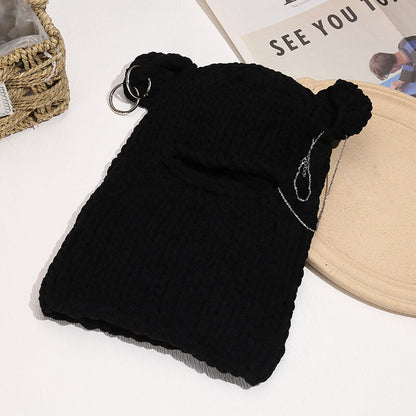 Color Bear Ear Knit Balaclava Hat