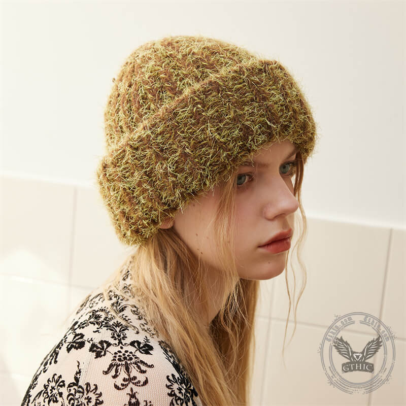 Color Wool-blend Chunky Knitted Beanie Hat