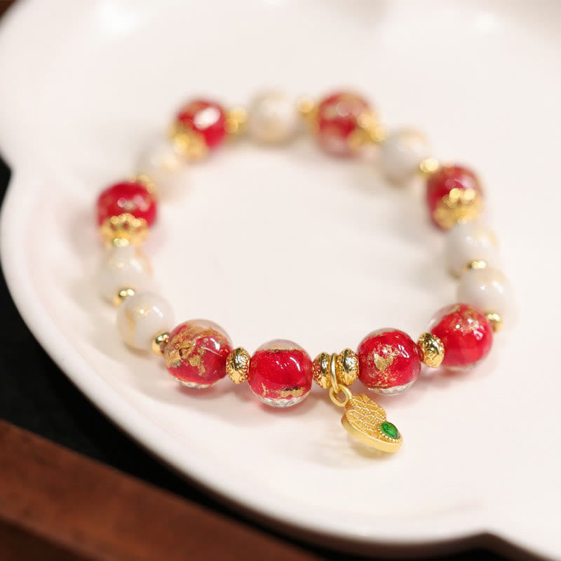 Spiritual Gourd God of Wealth Bracelet With Liuli Glass Beads
