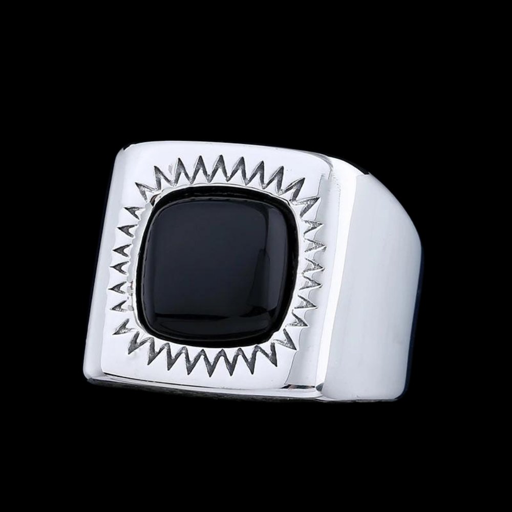 Squared Black Stone Ring