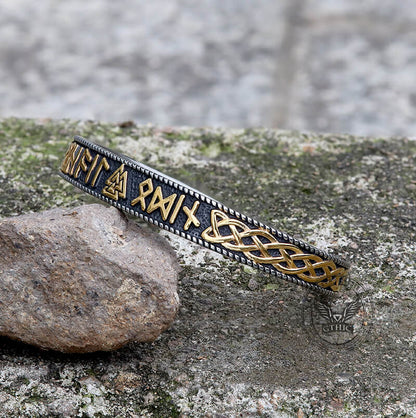 Stamped Futhark Runes Stainless Steel Viking Cuff Bracelet