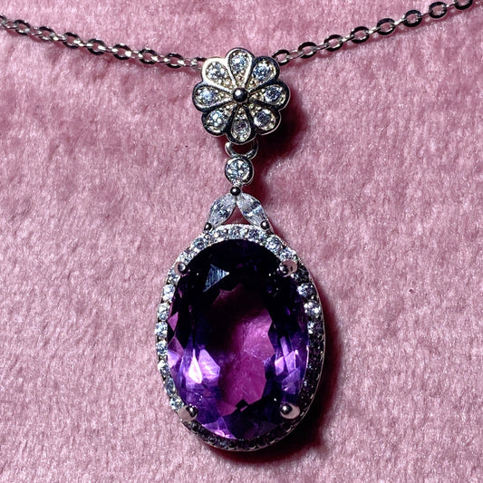 Sterling Silver Amethyst Pendant for Healing & Meditation
