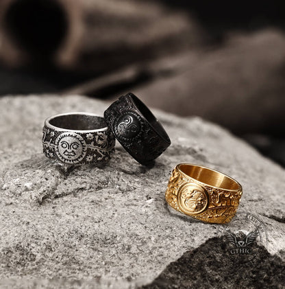 Sun Moon and Stars Stainless Steel Band Ring