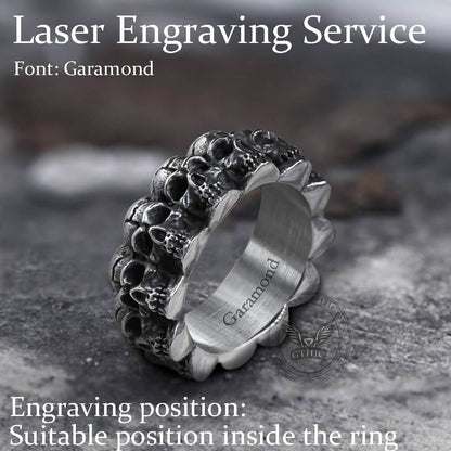 Surrounded Titanium Stainless Steel Skull Ring