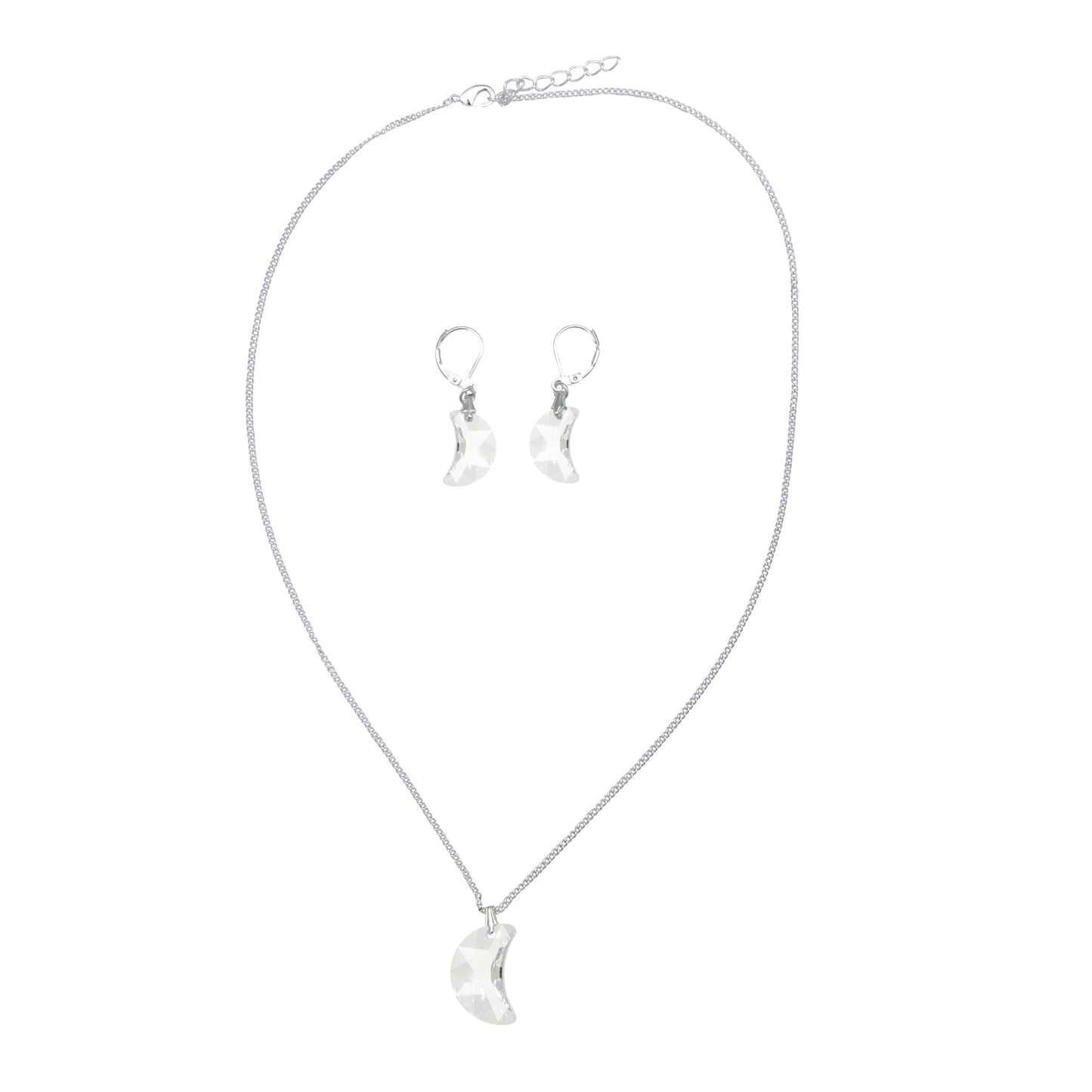 Swarovski Crystal Moon Pendant Silver Necklace and Earring Set
