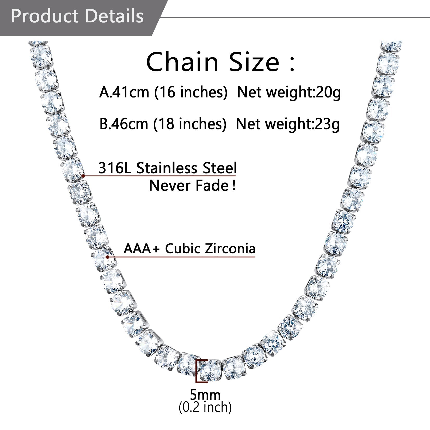 Cz Diamond Cut Tennis Chain Necklace for