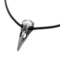 Large Silver Raven Skull on Thick Black Leather Necklace Cord - 22 Inches