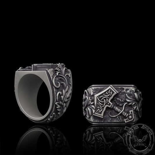 Thor���s Hammer Triquetra Sterling Silver Viking Ring
