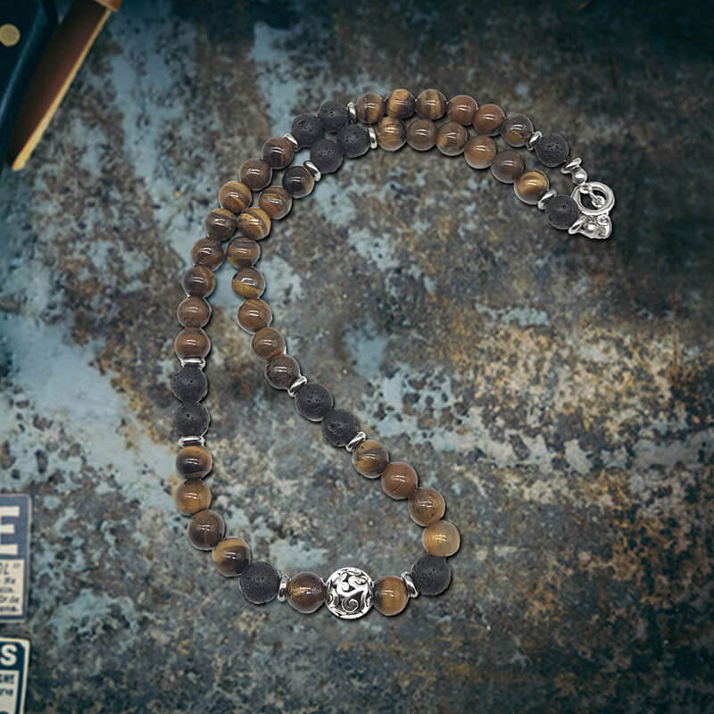 Tiger Eye Stone Stainless Steel Bead Necklace