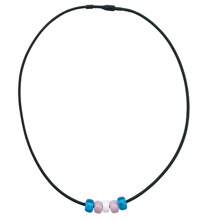 Transgender Pride/trans Ally Necklace With Czech Glass Beads on Black Rubber Cord, 18 Inches