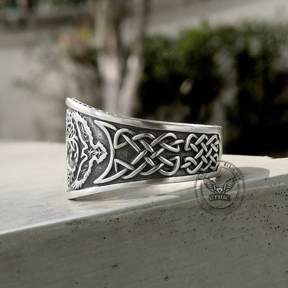 Tree of Life Raven Sterling Silver Viking Ring