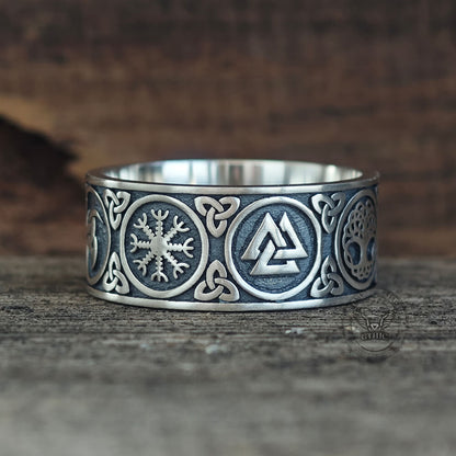Tree of Life Valknut Viking Sterling Silver Triskele Ring