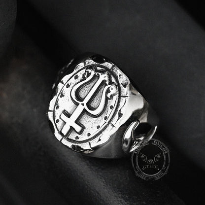 Trident of Poseidon Stainless Steel Petrine Cross Ring
