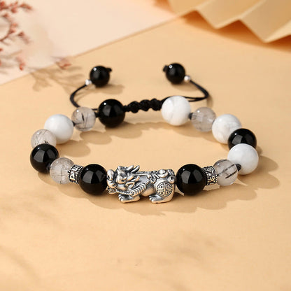 999 Sterling Silver Black Obsidian Bracelet for Luck
