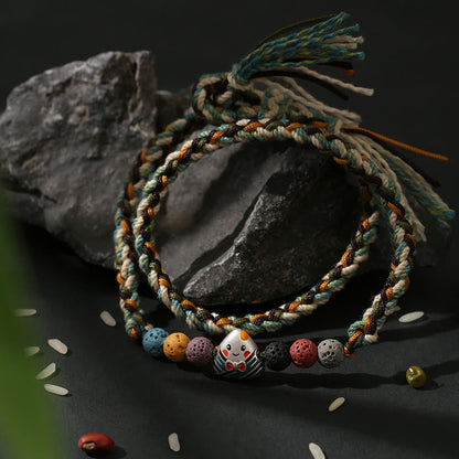 Lava Rock Fu Character Luck Braided Bracelet