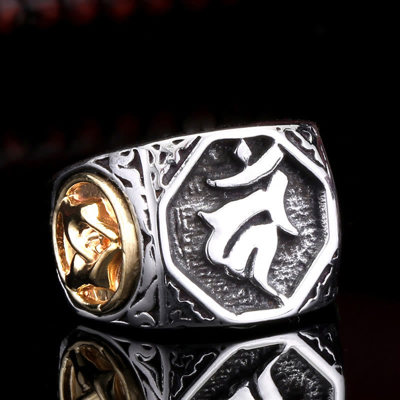 Titanium Steel Spiritual Balance Ring With Sanskrit Sword Sign