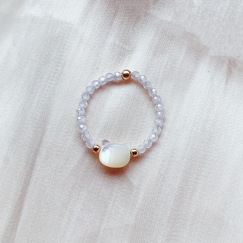 Tridacna Stone Cat 14k Gold Spiritual Ring