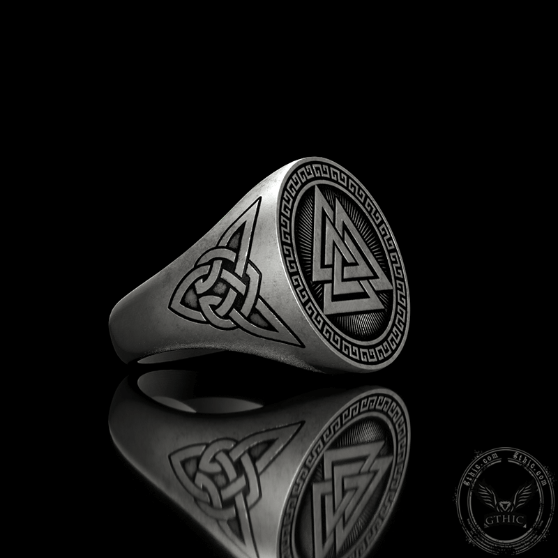 Valknut Celtic Triquetra Knot Sterling Silver Viking Ring