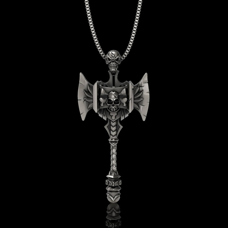 Viking Gorehowl Tomahawk Sterling Silver Skull Pendant