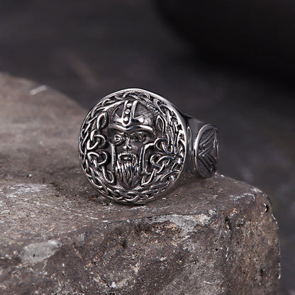 Viking Celtic Knot Odin Head Stainless Steel Ring