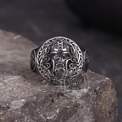 Viking Celtic Knot Odin Head Stainless Steel Ring