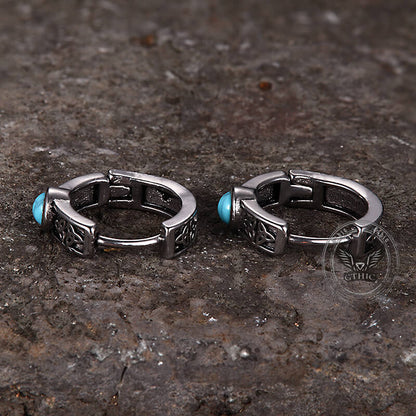 Viking Celtic Knot Turquoise Stainless Steel Hoop Earrings
