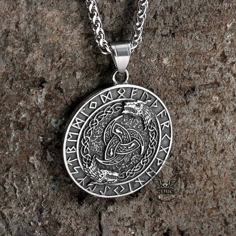 Viking Celtic Wolf Runes Stainless Steel Pendant