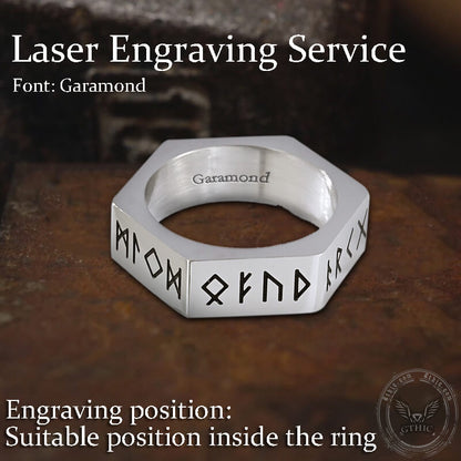 Viking Runes Hexagon Stainless Steel Geometric Ring