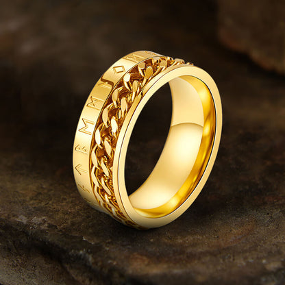 Viking Runes Stainless Steel Chain Spinner Ring