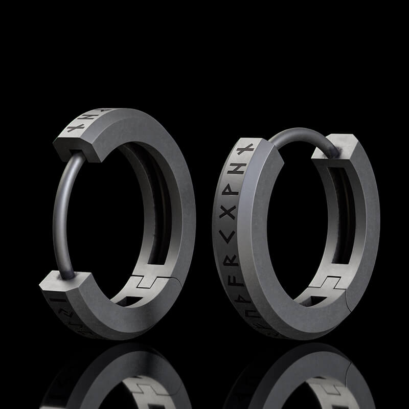 Viking Runes Sterling Silver Huggie Earrings