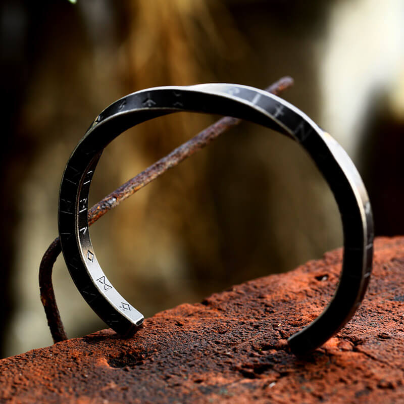 Viking Runes Twist Cuff Stainless Steel Bracelet