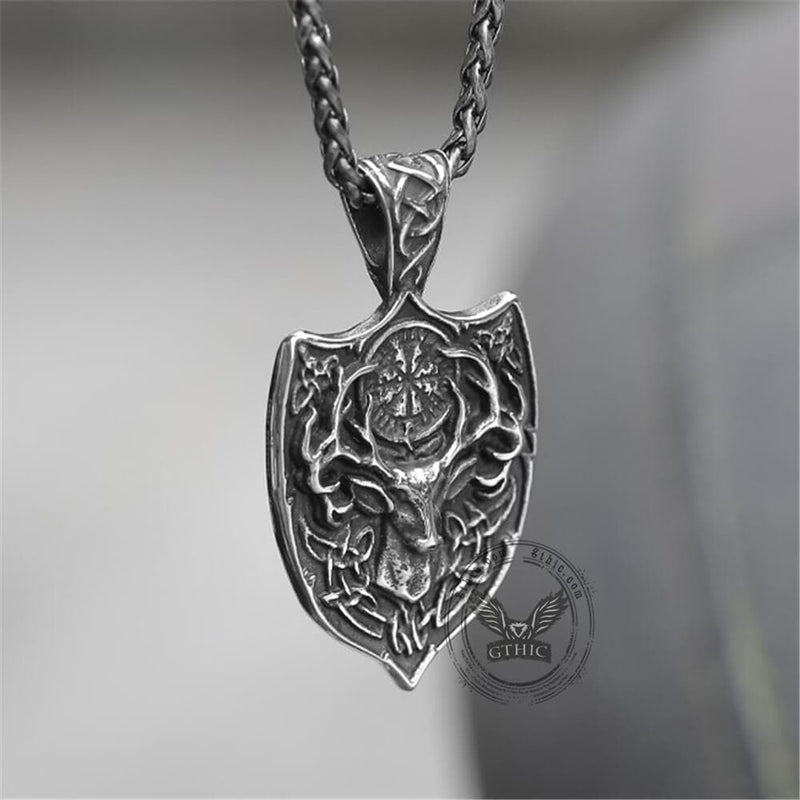 Viking Stag Vegvisir Stainless Steel Pendant