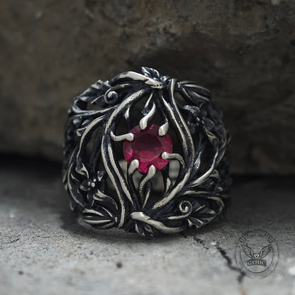 Vines Design Inlaid Gem Sterling Silver Ring