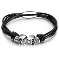 Black Double Skull Bracelets for and / Stainless Steel Bangle Jewelry