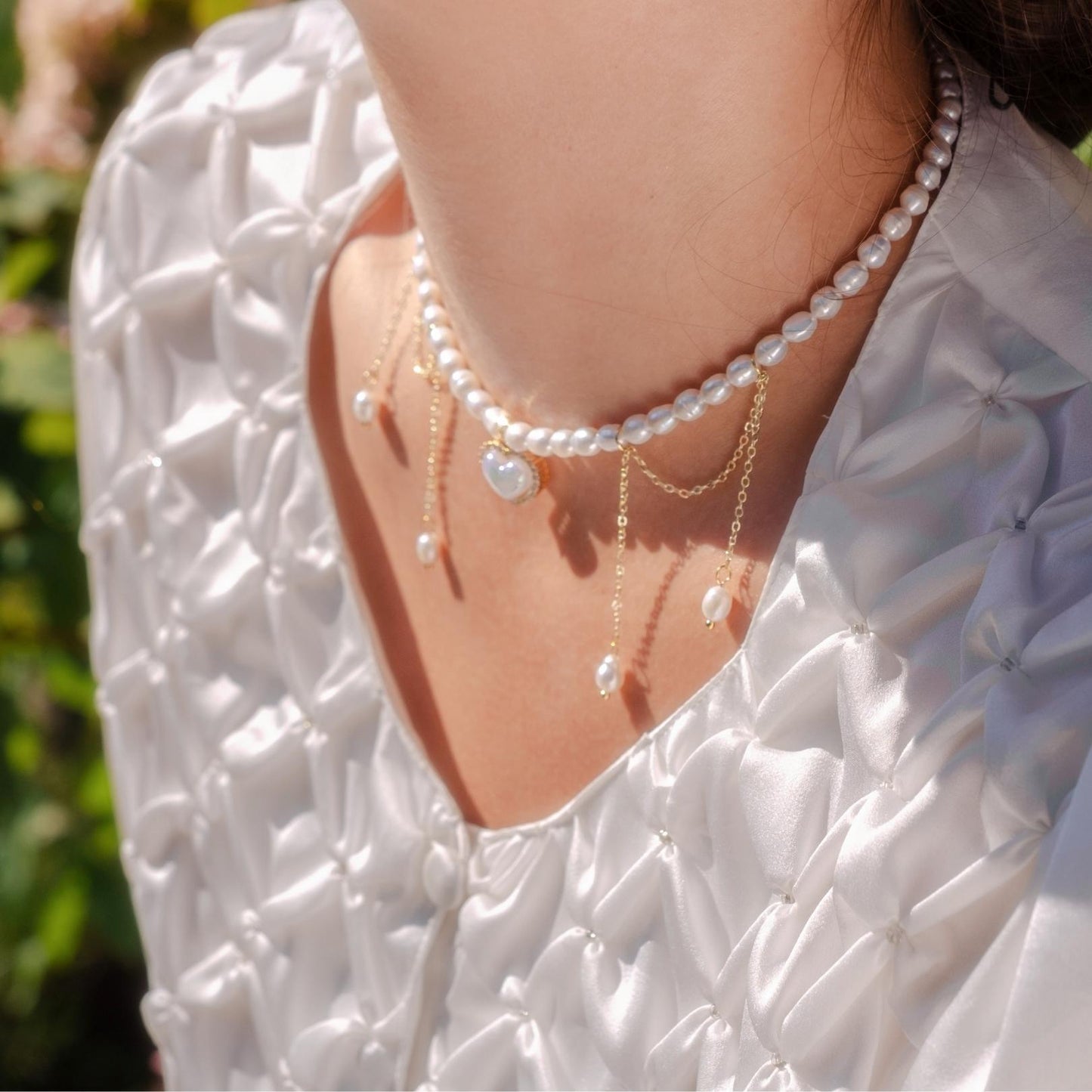Jane Heart Pearl Choker Necklace