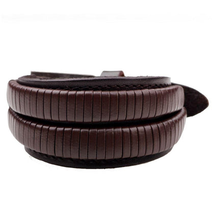 Leaves Bracelet Jewelry Black With Brown Genuine Leather Cuff Double Wide