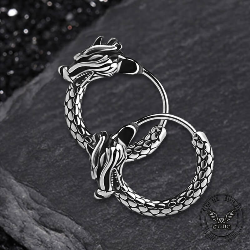 Chinese Dragon Design Stainless Steel Earrings