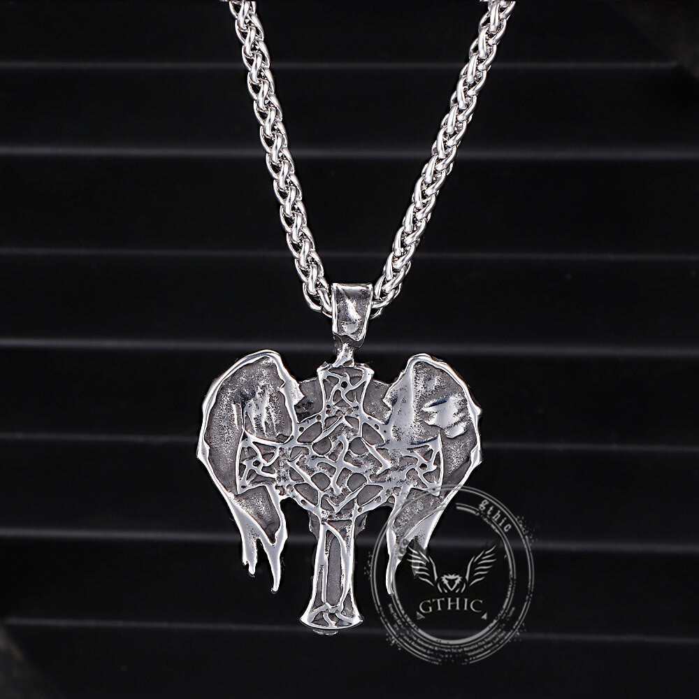 Cross Archangel Wing Amulet Stainless Steel Pendant