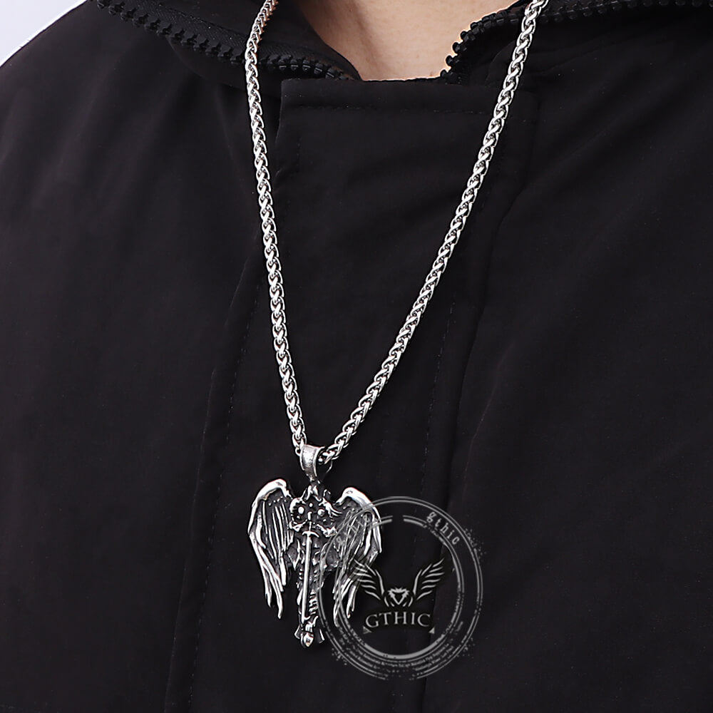 Cross Archangel Wing Amulet Stainless Steel Pendant