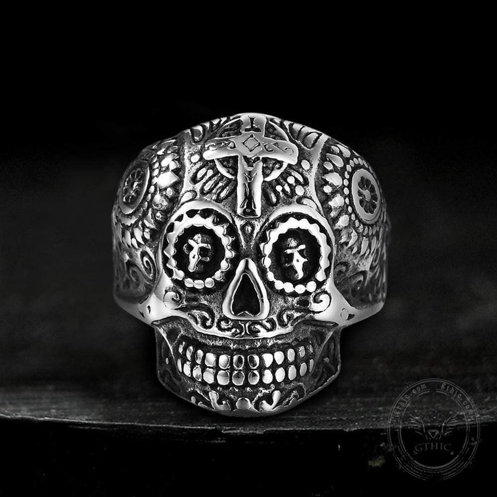 Cross Pattern Stainless Steel Skull Ring
