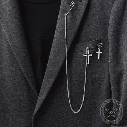 Cross Tassel Chain Brooch