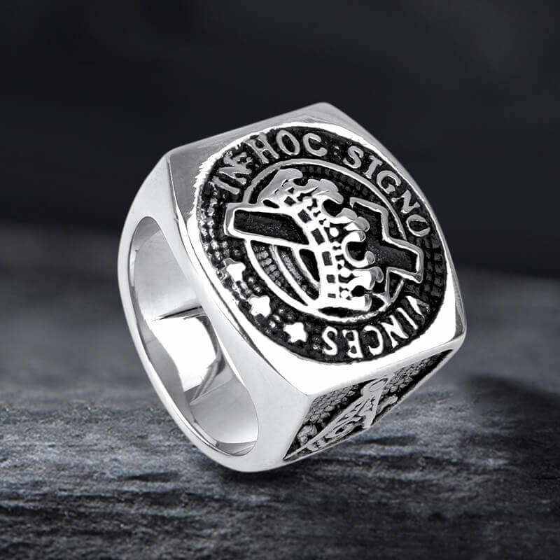 Crown Cross Stainless Steel Masonic Ring