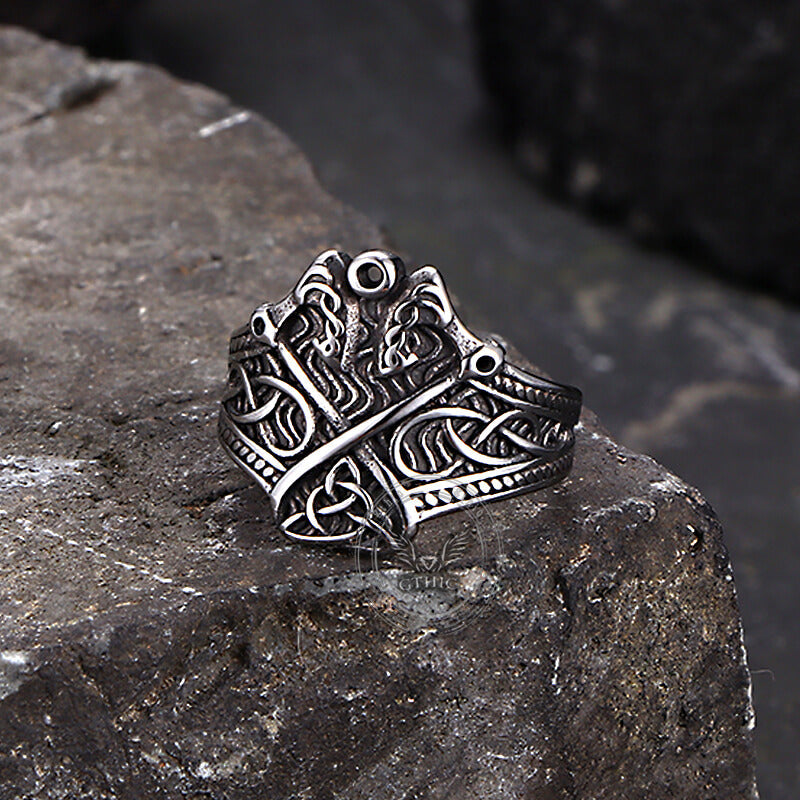 Double Axe Celtic Knot Stainless Steel Viking Ring