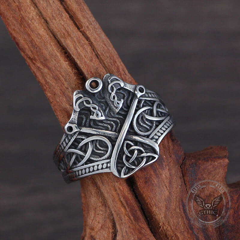 Double Axe Celtic Knot Stainless Steel Viking Ring
