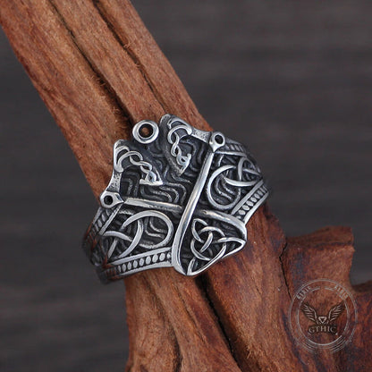 Double Axe Celtic Knot Stainless Steel Viking Ring