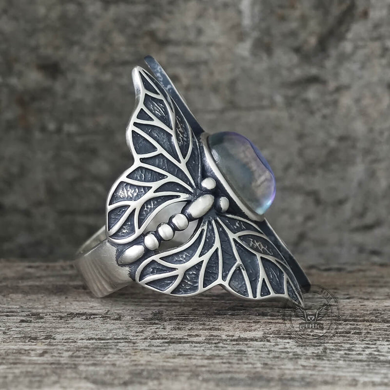 Double Butterfly Gem Sterling Silver Ring