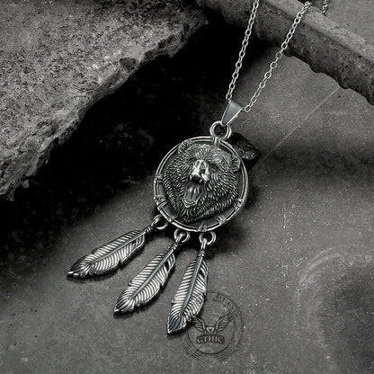 Feather Bear Head Stainless Steel Animal Pendant