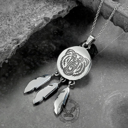 Feather Bear Head Stainless Steel Animal Pendant